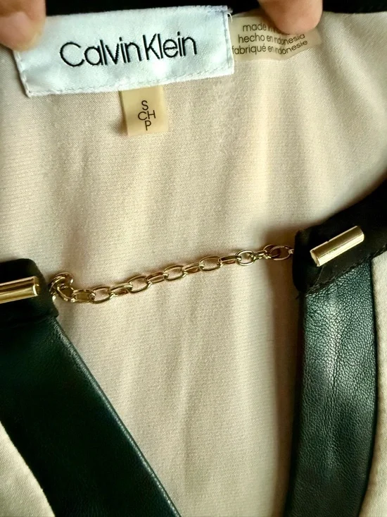 Calvin Klein Beige Camisole with Black Faux-Leather Center Trim - Picture 6 of 8